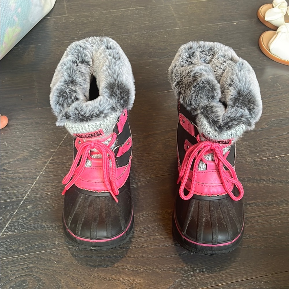 London Fog Pink and Black Rain Boots with Cozy Lining and Non-Slip Sole